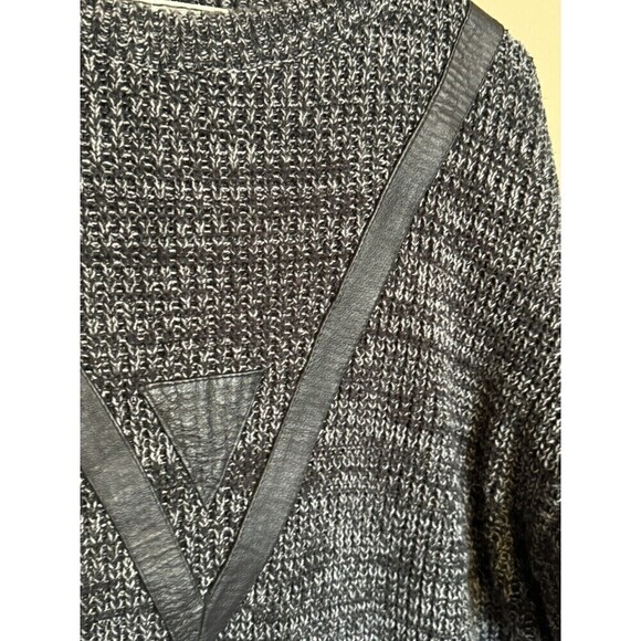 Giani Leone Sweater Men's Size Large Vintage Grey V Leather Trim Knit Grunge - Picture 4 of 7